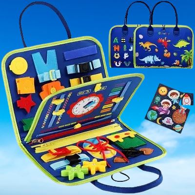 jeu montessori dinosaure bleu dans pochette