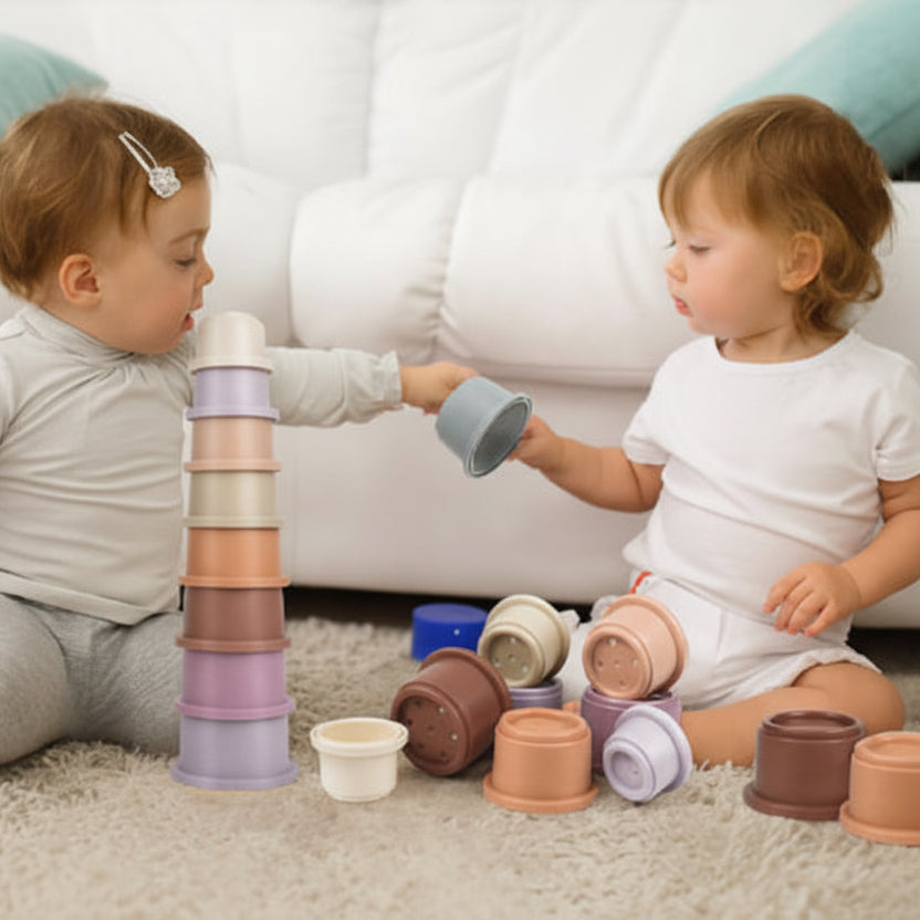 jeux construction bébé face à face plots pastel