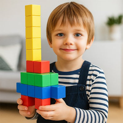 jeux de construction magnétique garçon satisfait